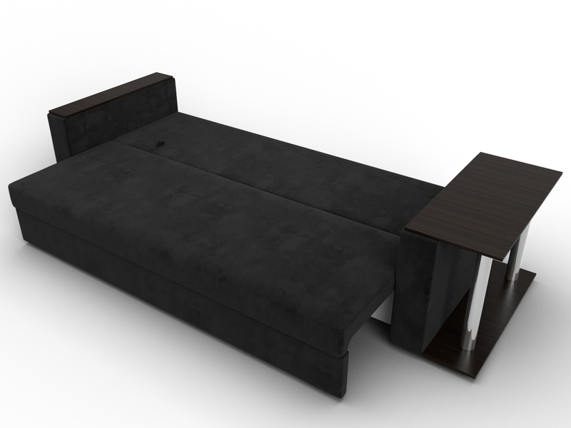 Диван прямой Атланта со столом справа, Велюр, SEVEN 35 черный