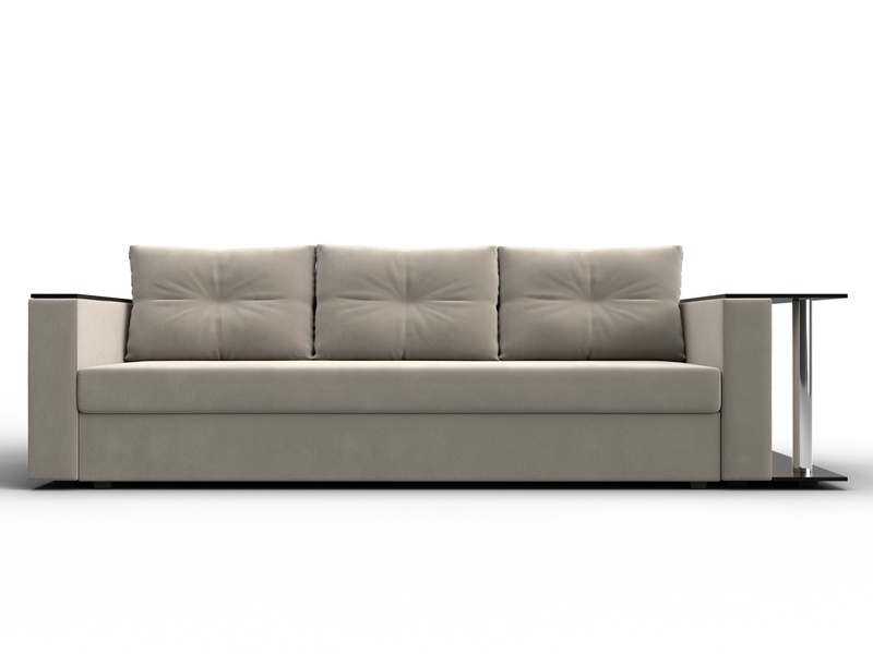 Диван прямой Атланта со столом справа, Микровельвет, Бежевый