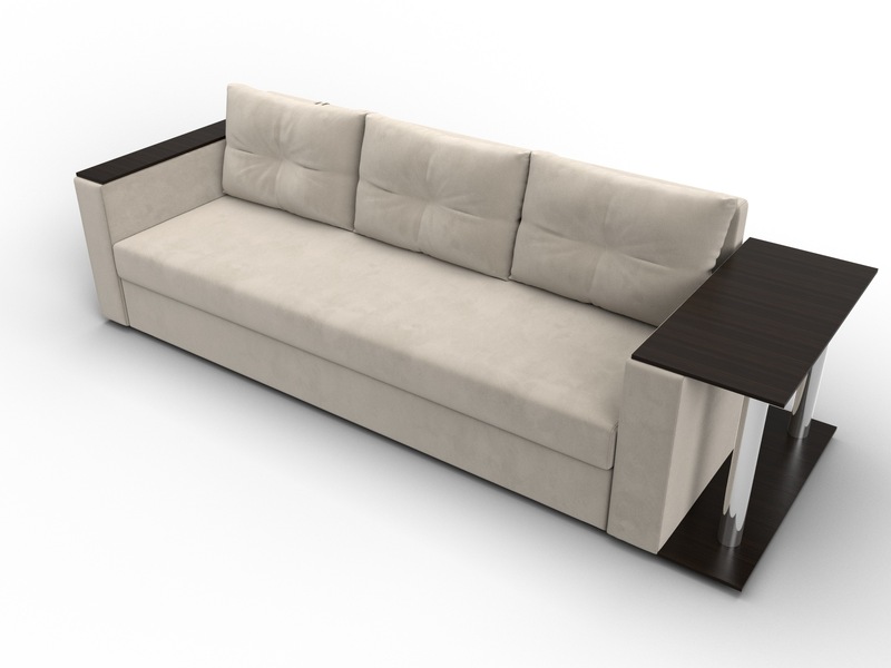 Диван прямой Атланта со столом справа, Микровельвет, Бежевый