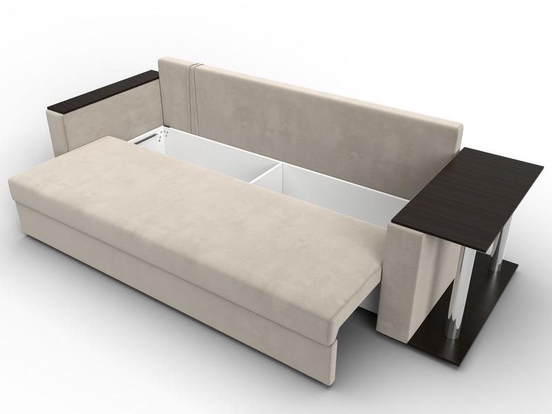 Диван прямой Атланта со столом справа, Микровельвет, Бежевый