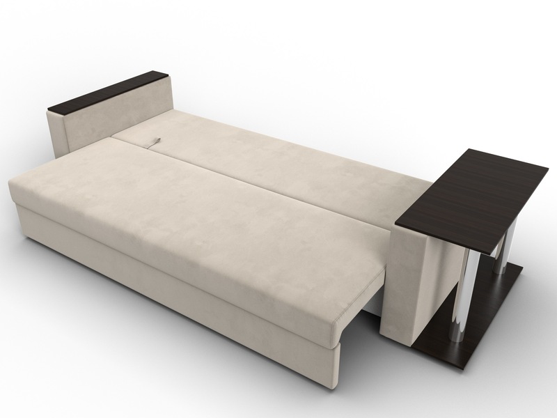 Диван прямой Атланта со столом справа, Микровельвет, Бежевый