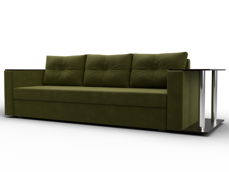 Диван прямой Атланта со столом справа, Микровельвет, Зеленый
