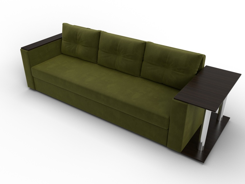 Диван прямой Атланта со столом справа, Микровельвет, Зеленый