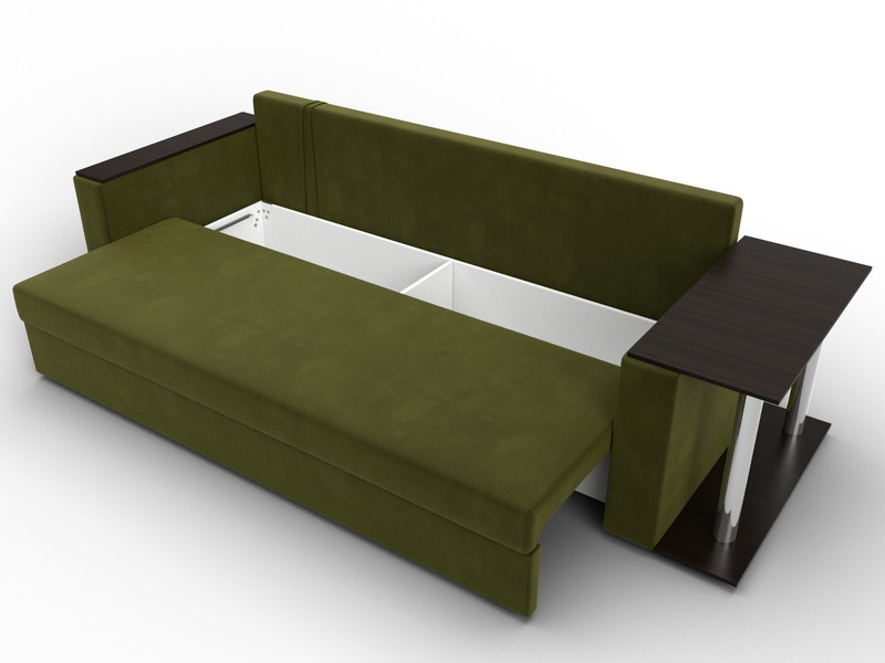 Диван прямой Атланта со столом справа, Микровельвет, Зеленый