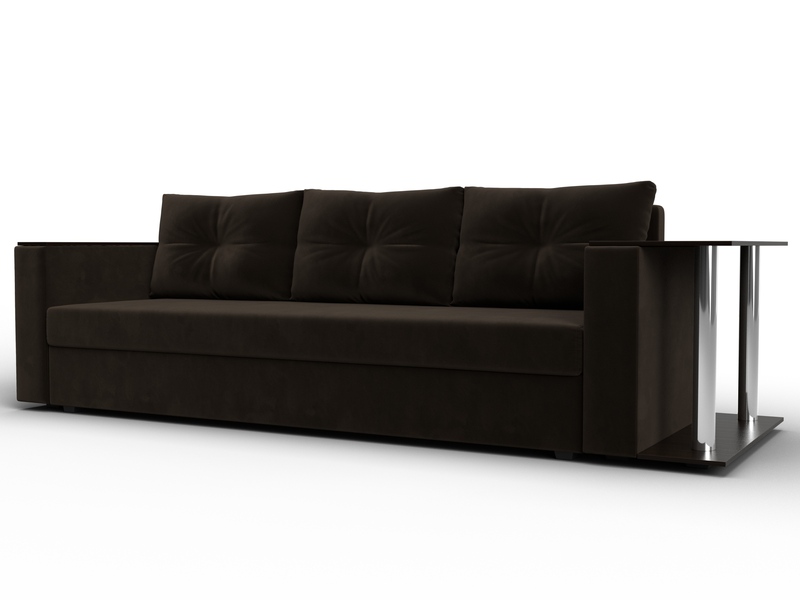 Диван прямой Атланта со столом справа, Микровельвет, Коричневый