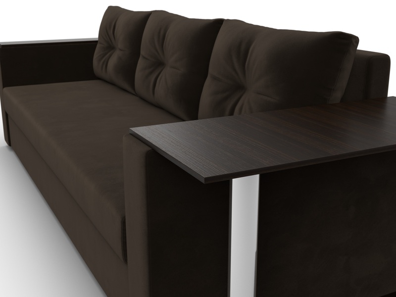 Диван прямой Атланта со столом справа, Микровельвет, Коричневый