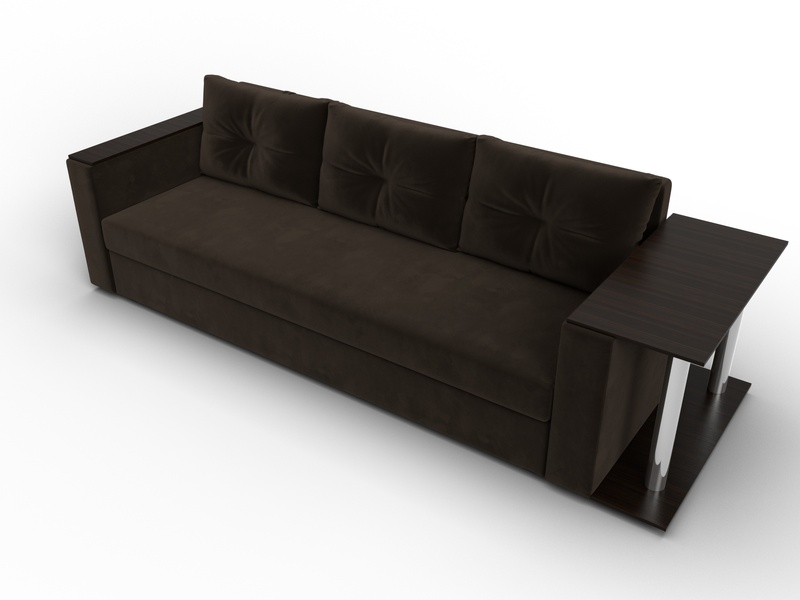 Диван прямой Атланта со столом справа, Микровельвет, Коричневый