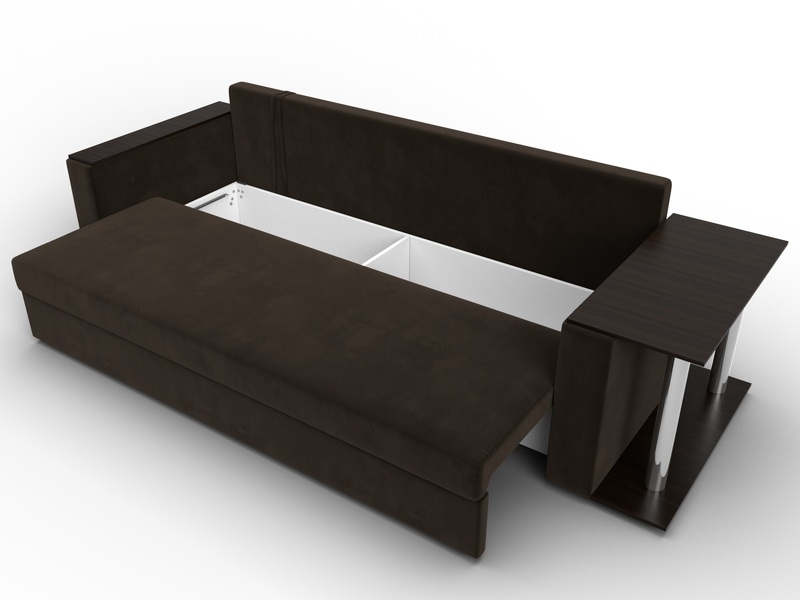 Диван прямой Атланта со столом справа, Микровельвет, Коричневый