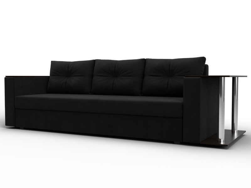 Диван прямой Атланта со столом справа, Микровельвет, Черный