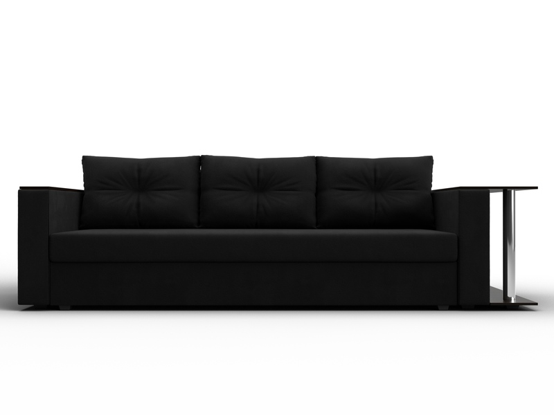 Диван прямой Атланта со столом справа, Микровельвет, Черный