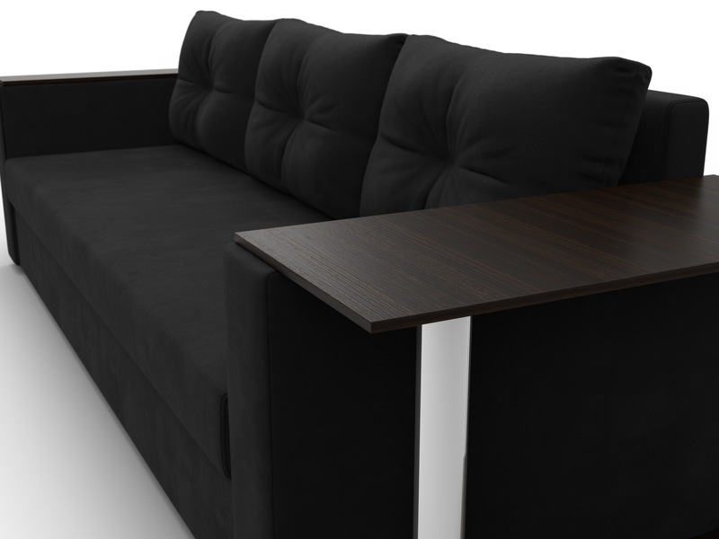 Диван прямой Атланта со столом справа, Микровельвет, Черный