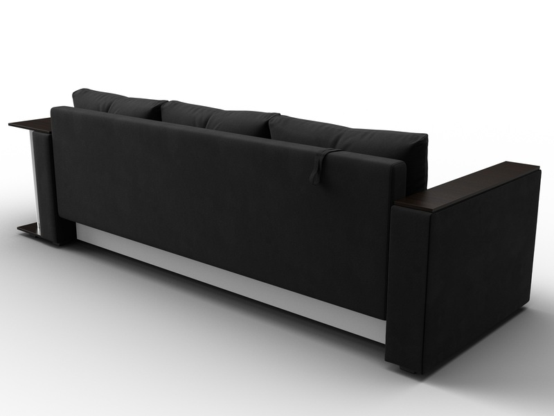 Диван прямой Атланта со столом справа, Микровельвет, Черный