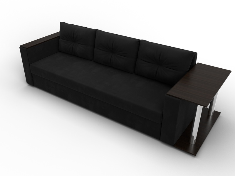 Диван прямой Атланта со столом справа, Микровельвет, Черный