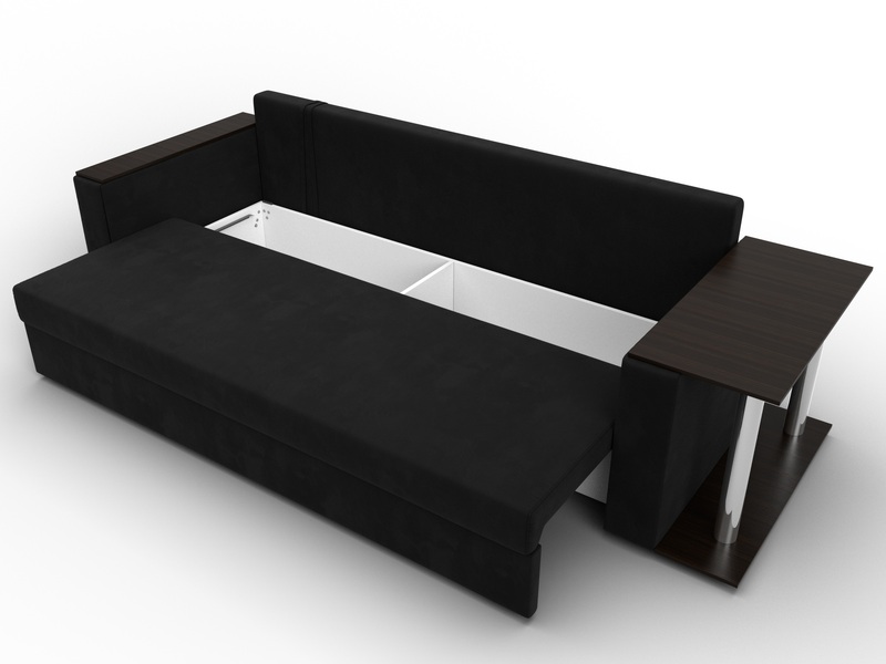 Диван прямой Атланта со столом справа, Микровельвет, Черный