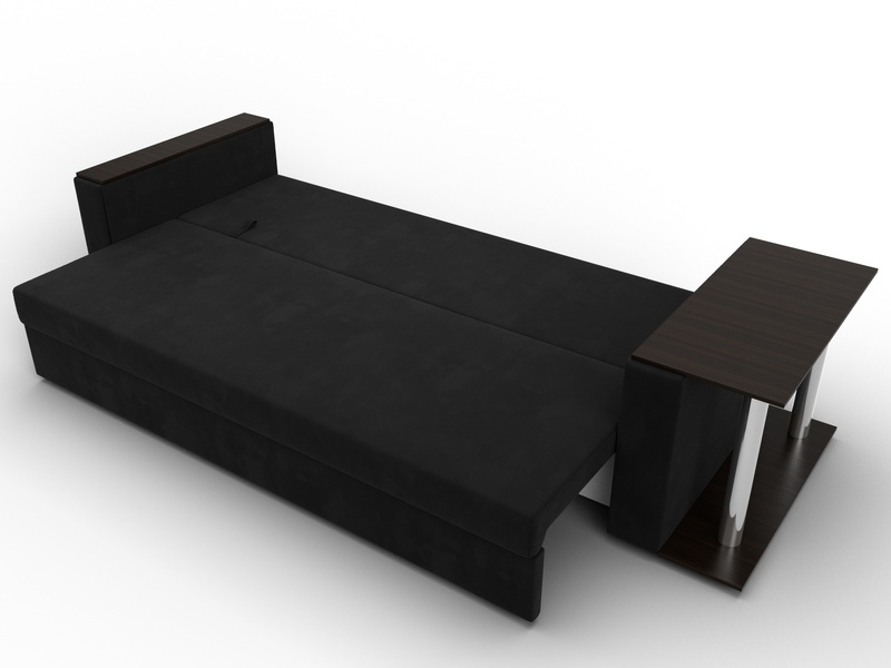 Диван прямой Атланта со столом справа, Микровельвет, Черный