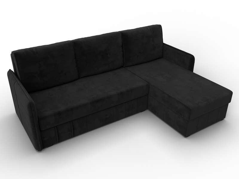 Диван угловой Слим угол универсальный, Велюр, SEVEN 35 черный