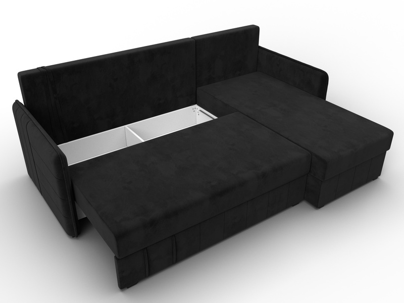 Диван угловой Слим угол универсальный, Велюр, SEVEN 35 черный