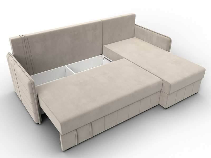 Диван угловой Слим угол универсальный, Микровельвет, Бежевый