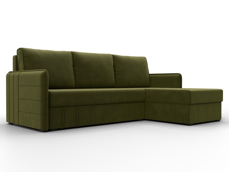 Диван угловой Слим угол универсальный, Микровельвет, Зеленый