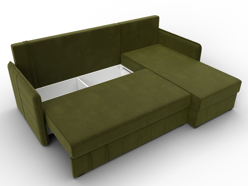 Диван угловой Слим угол универсальный, Микровельвет, Зеленый