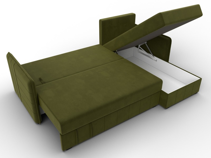 Диван угловой Слим угол универсальный, Микровельвет, Зеленый