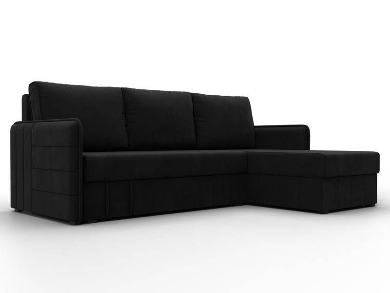 Диван угловой Слим угол универсальный, Микровельвет, Черный