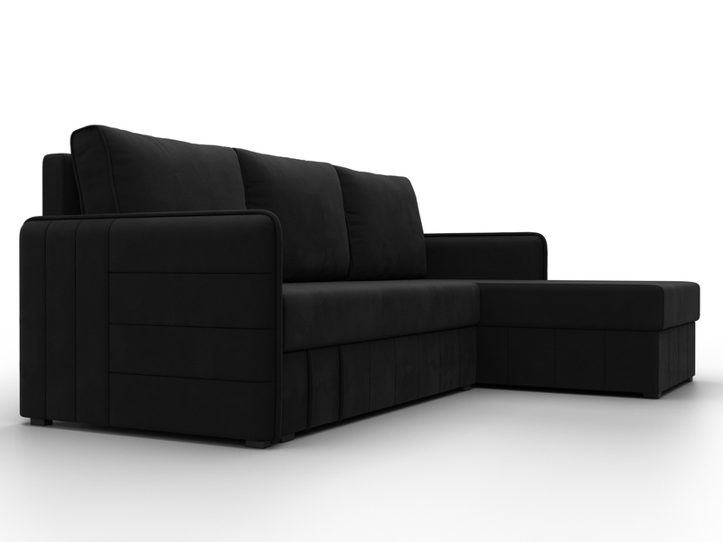 Диван угловой Слим угол универсальный, Микровельвет, Черный