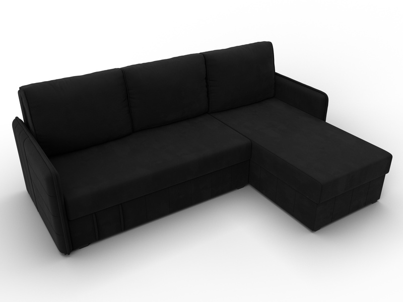 Диван угловой Слим угол универсальный, Микровельвет, Черный