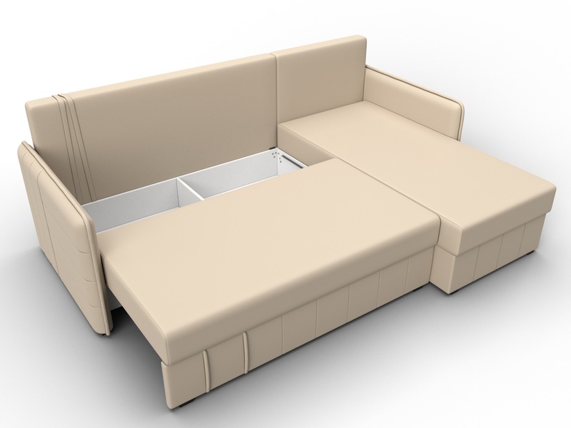 Диван угловой Слим угол универсальный, Экокожа, Бежевый