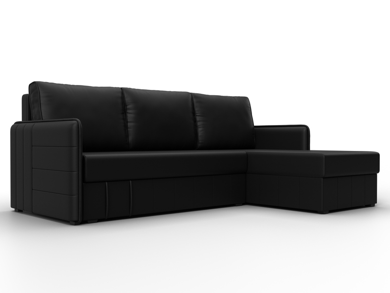 Диван угловой Слим угол универсальный, Экокожа, Черный