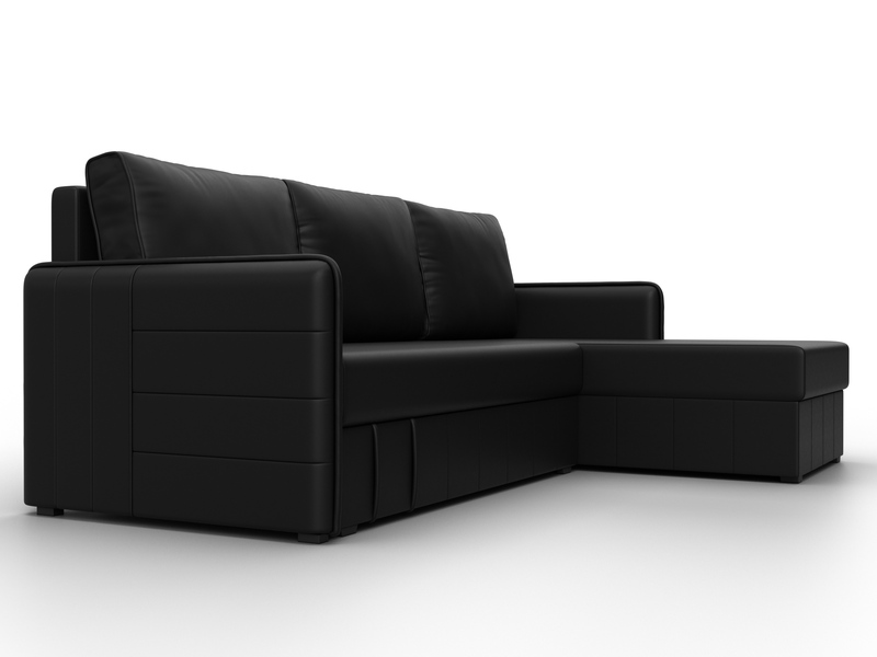 Диван угловой Слим угол универсальный, Экокожа, Черный