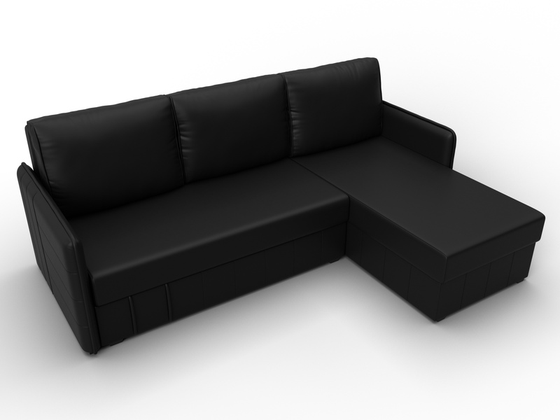 Диван угловой Слим угол универсальный, Экокожа, Черный