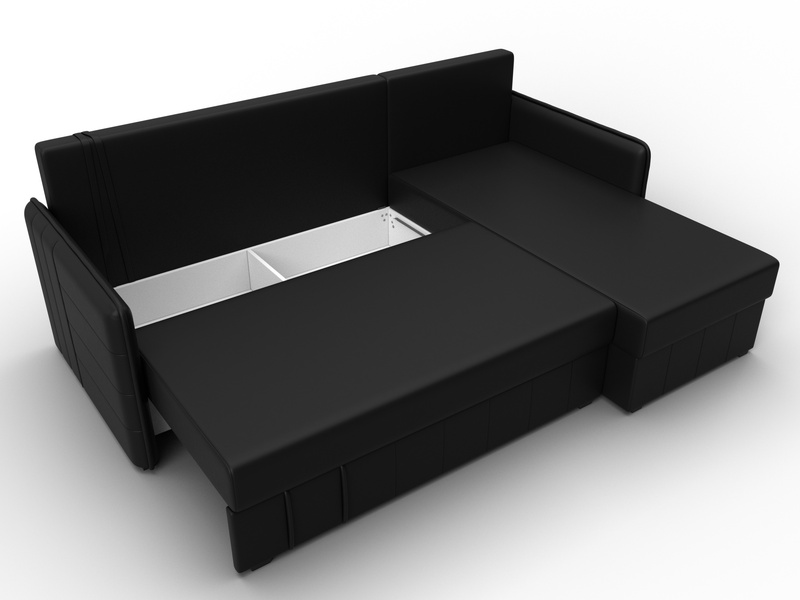 Диван угловой Слим угол универсальный, Экокожа, Черный