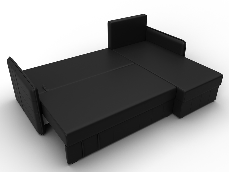 Диван угловой Слим угол универсальный, Экокожа, Черный