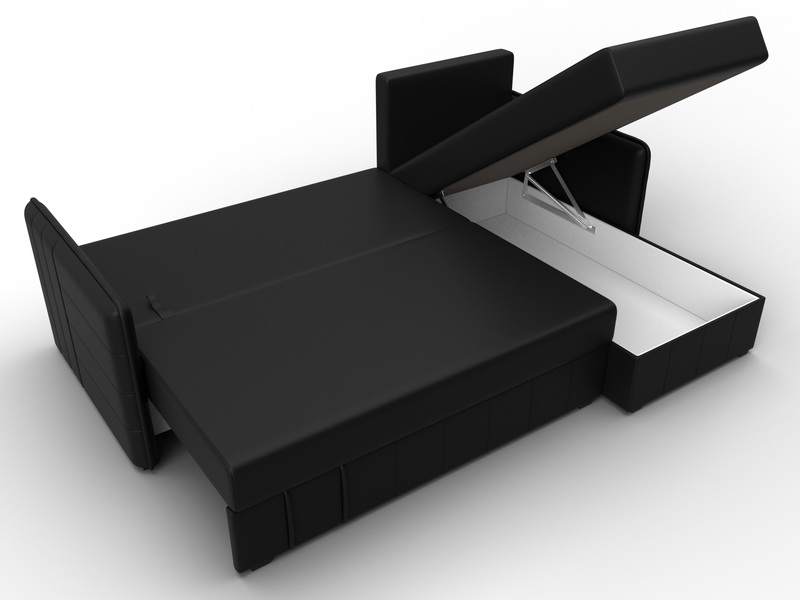 Диван угловой Слим угол универсальный, Экокожа, Черный