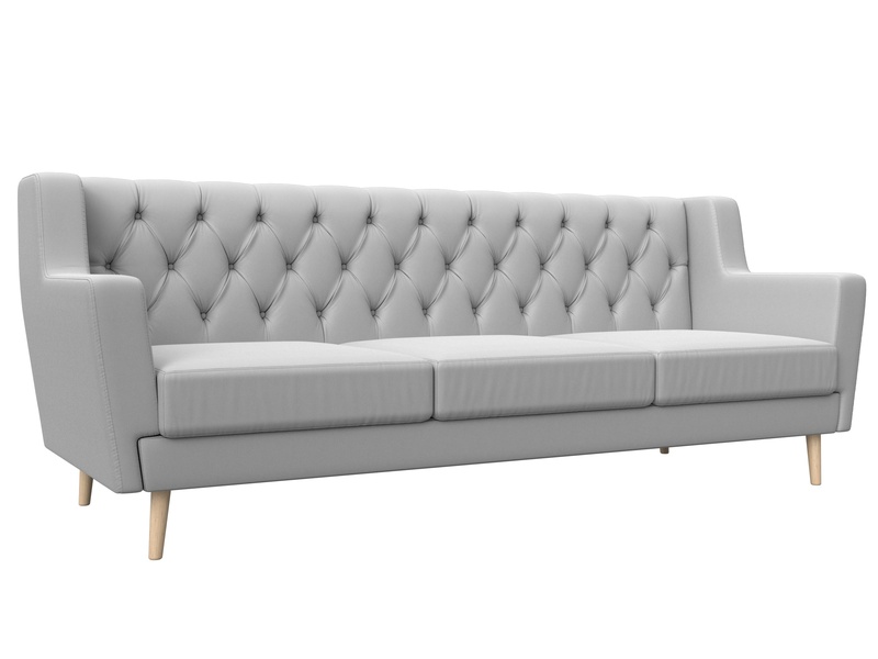 Диван кухонный прямой Брайтон 3 Люкс, Экокожа, Белый