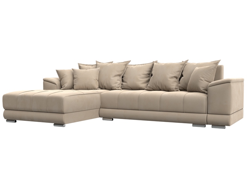 Диван угловой НордСтар левый угол, Велюр, SEVEN 729 бежевый