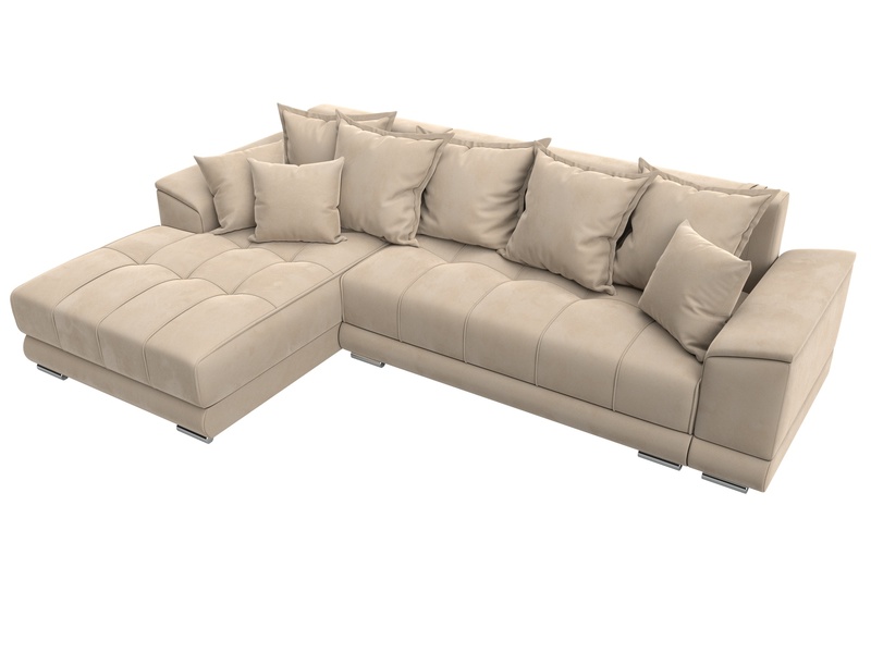 Диван угловой НордСтар левый угол, Велюр, SEVEN 729 бежевый