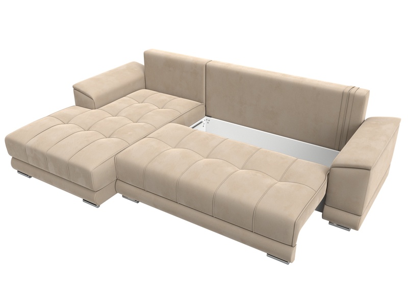 Диван угловой НордСтар левый угол, Велюр, SEVEN 729 бежевый