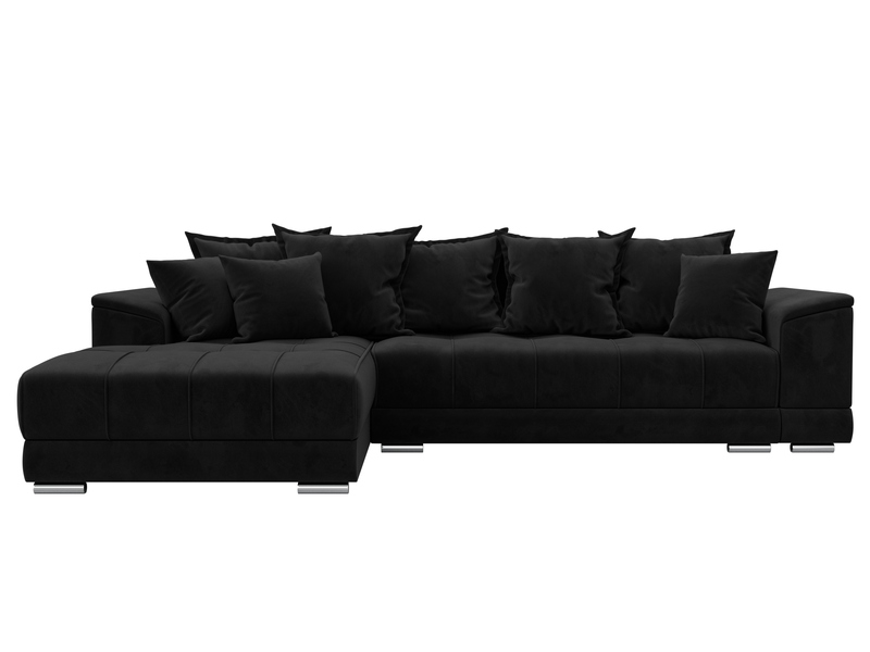 Диван угловой НордСтар левый угол, Велюр, SEVEN 35 черный