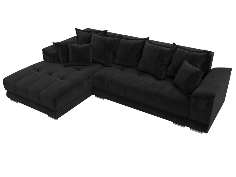 Диван угловой НордСтар левый угол, Велюр, SEVEN 35 черный