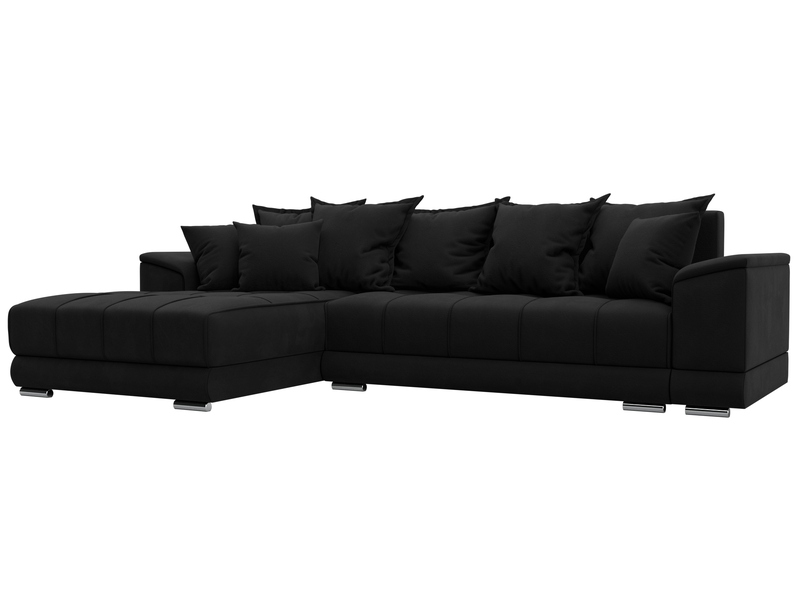 Диван угловой НордСтар левый угол, Микровельвет, Черный