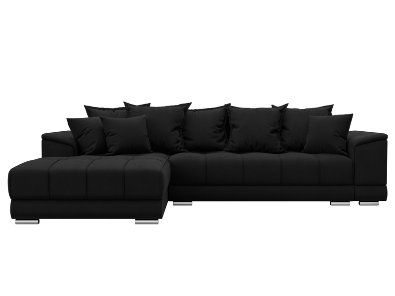 Диван угловой НордСтар левый угол, Микровельвет, Черный