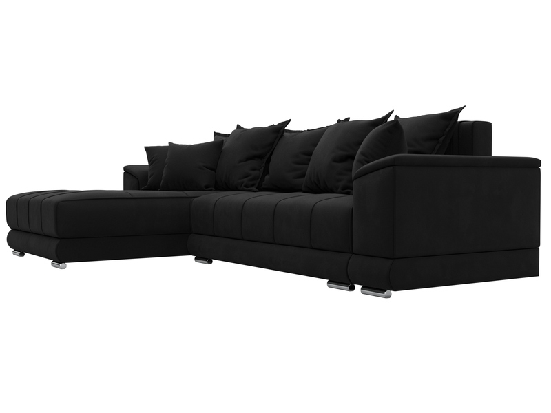 Диван угловой НордСтар левый угол, Микровельвет, Черный