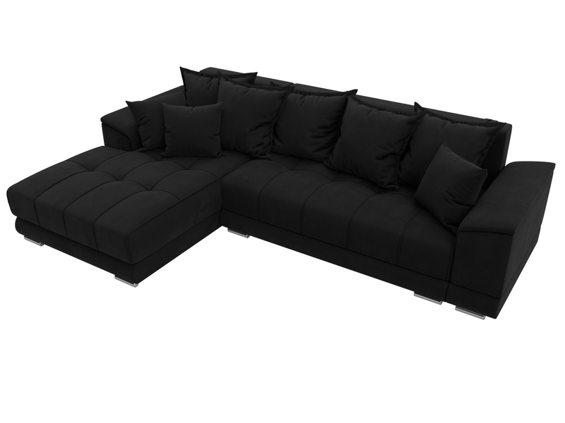 Диван угловой НордСтар левый угол, Микровельвет, Черный