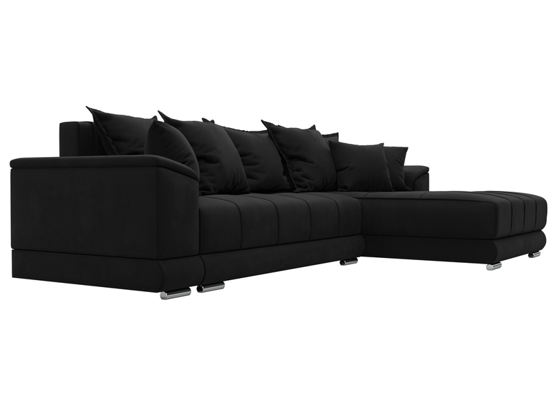 Диван угловой НордСтар правый угол, Микровельвет, Черный