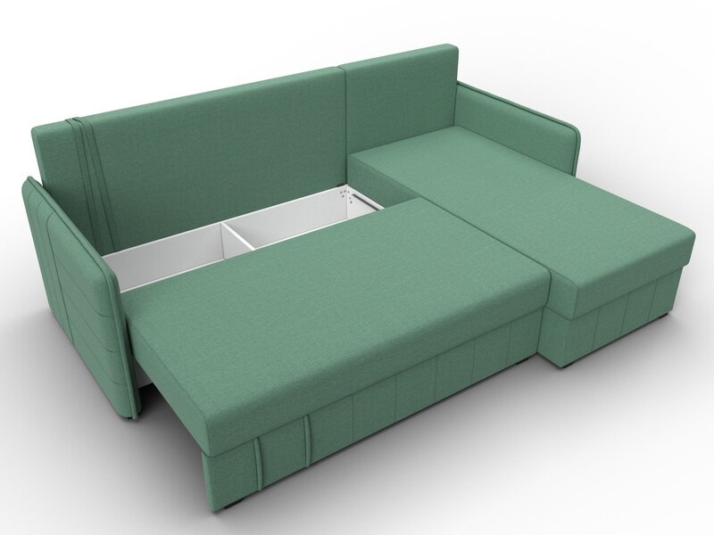 Диван угловой Слим угол универсальный, Рогожка, Амур 11 зеленый