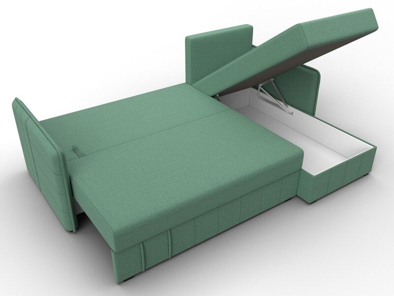 Диван угловой Слим угол универсальный, Рогожка, Амур 11 зеленый