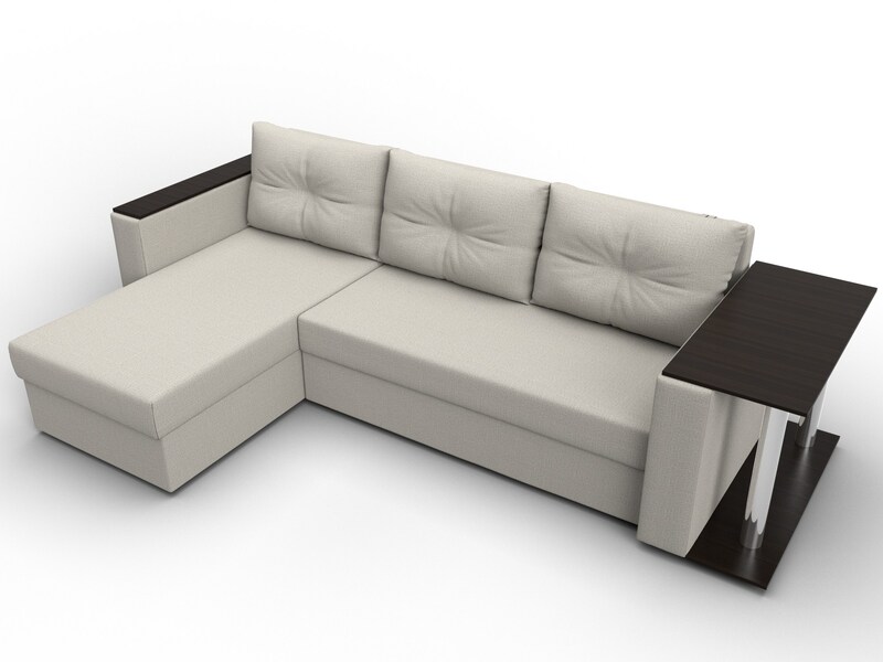 Диван угловой Атланта со столом левый угол, Рогожка, Амур 02 бежевый