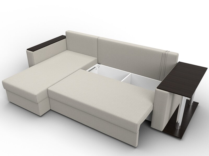 Диван угловой Атланта со столом левый угол, Рогожка, Амур 02 бежевый